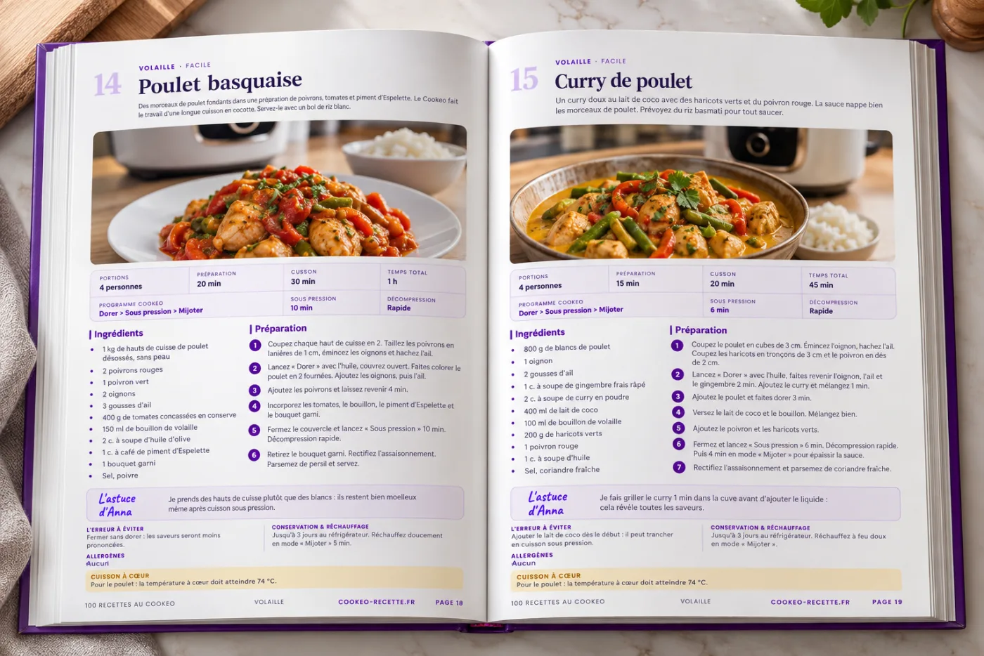 Deux recettes du livre : poulet basquaise et curry de poulet
